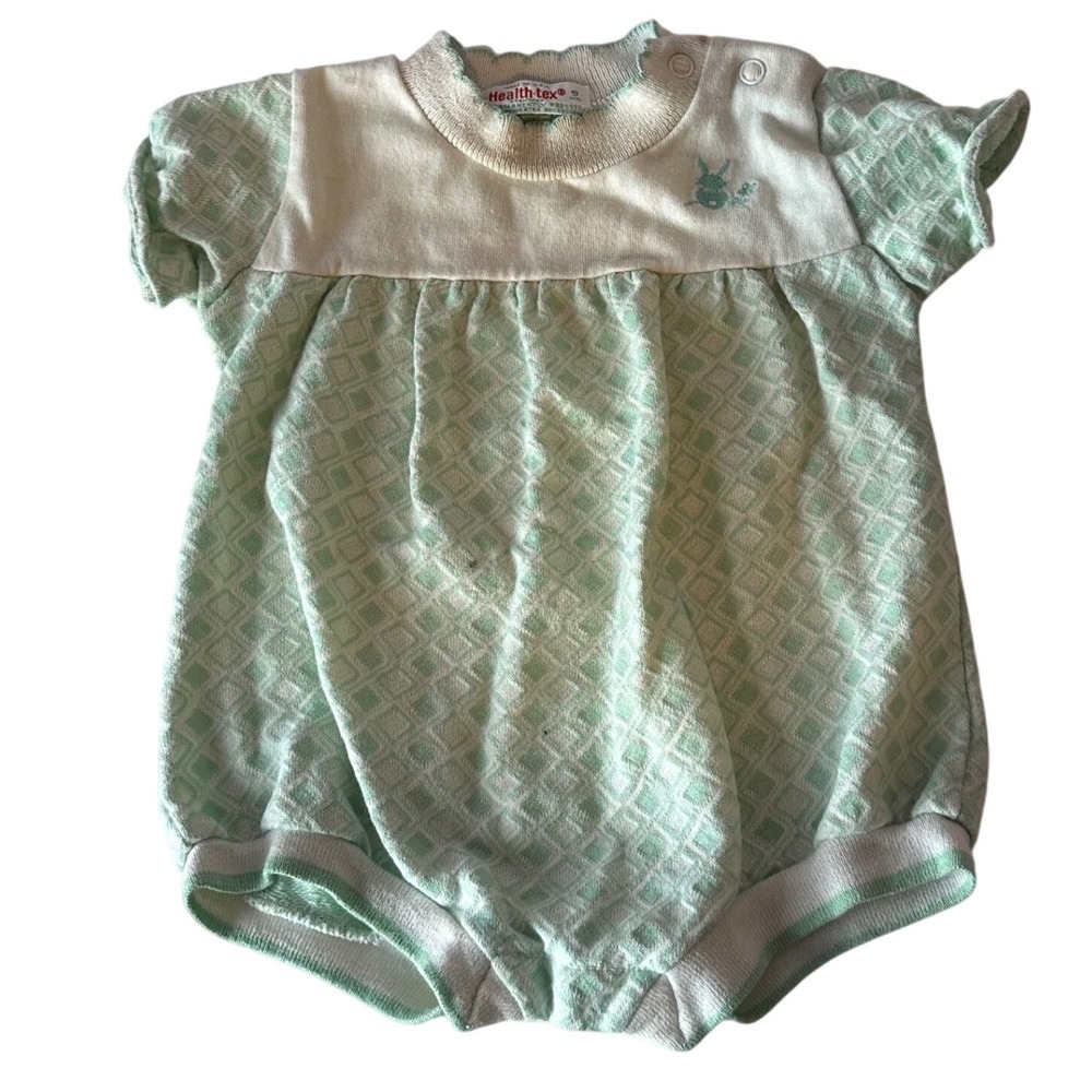 Vintage 70s 80s‎ Healthtex Baby Girl Romper Size 9 Months Diamond Print Bunny